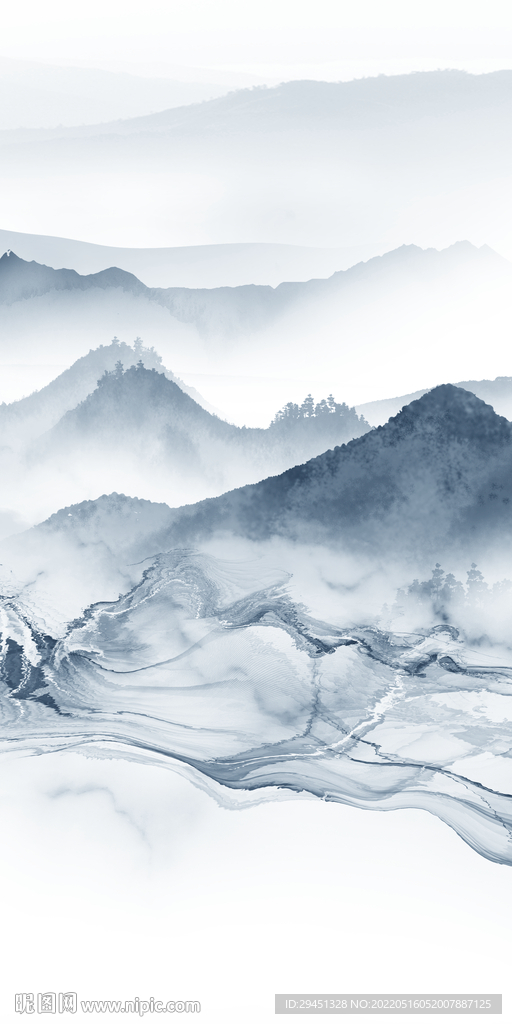 别墅山水画背景墙 TIF分层