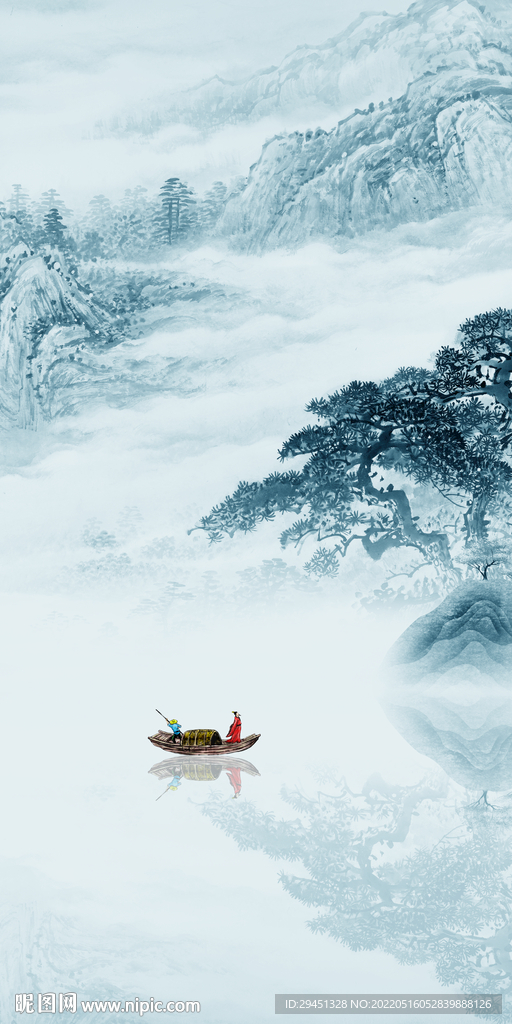 人气山水画背景墙 TIF分层