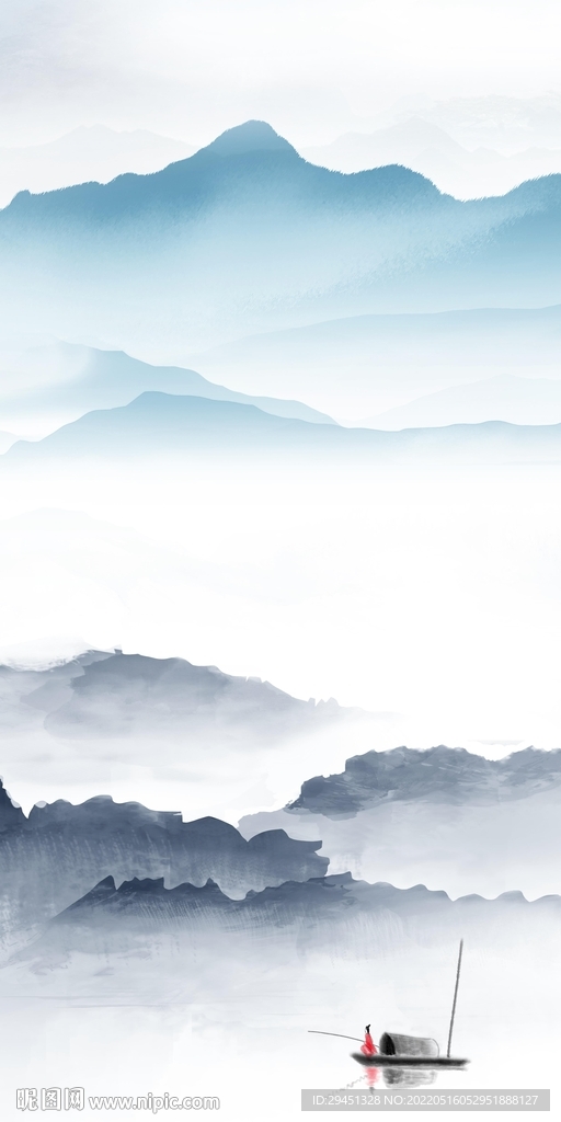 新中式山水画背景墙 TIF分层