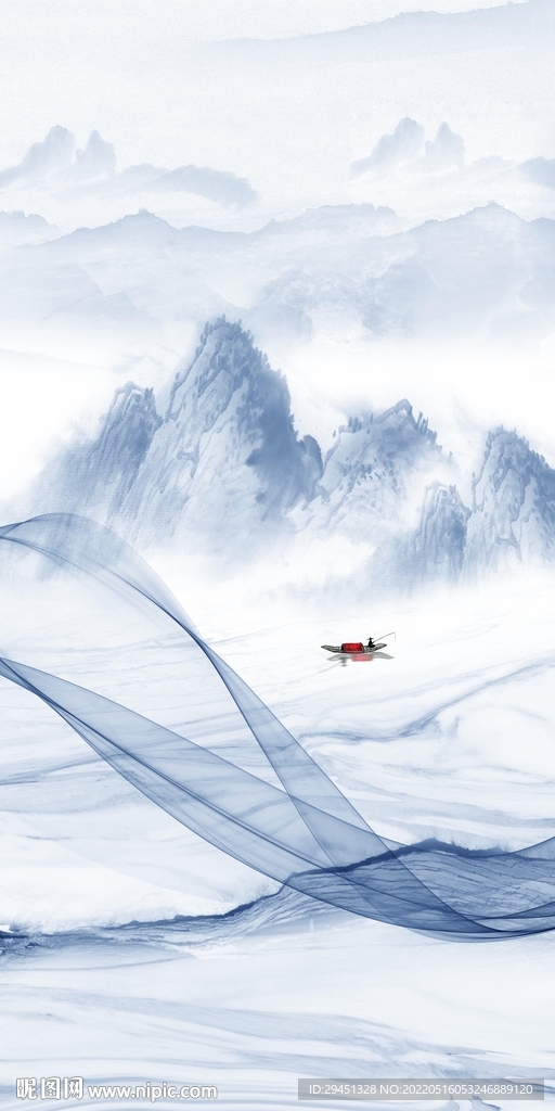 最新山水画背景墙 TIF分层