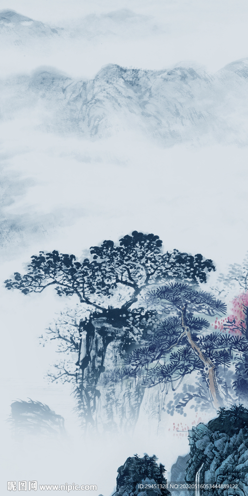 简约山水画背景墙 TIF分层