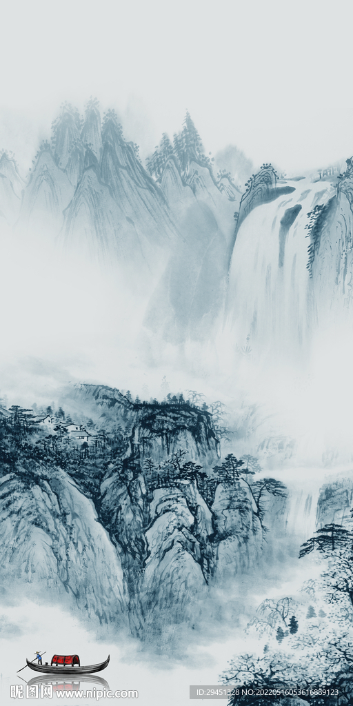 现代 山水画背景墙 TIF分层