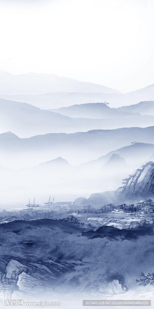 人气 山水画玄关墙 TIF分层