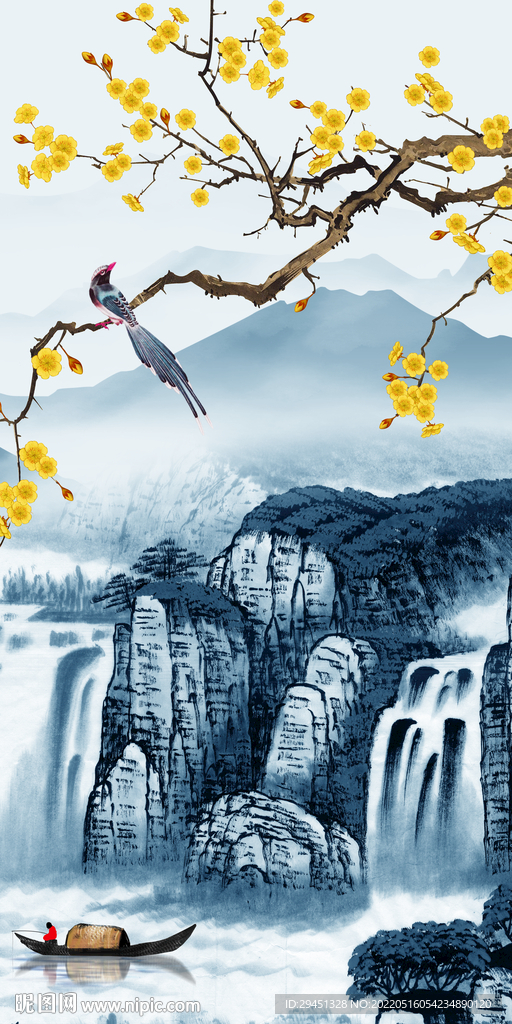 意境 山水画玄关墙 TIF分层