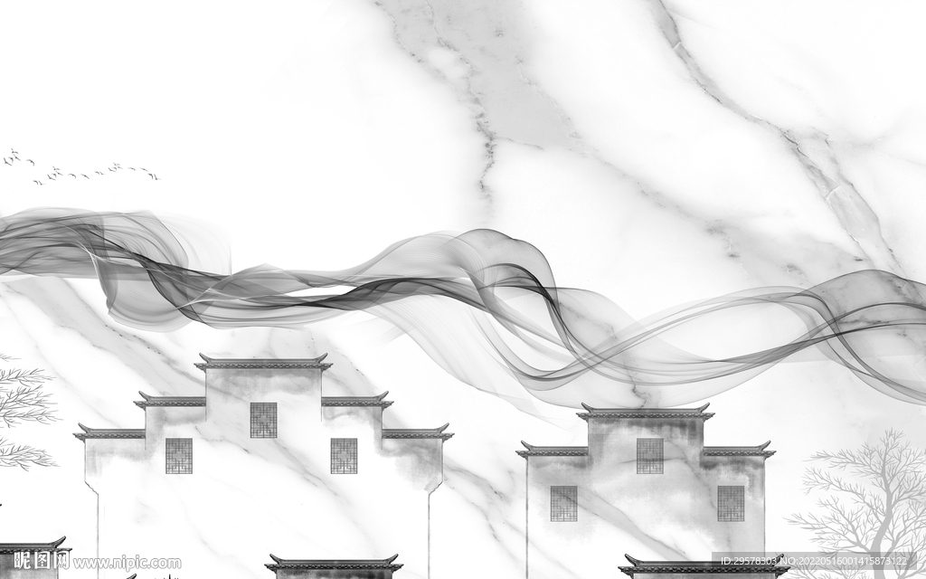 徽派高清山水墙画 TIF分层