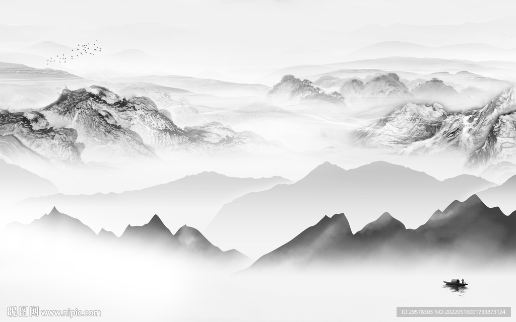 新中式客厅山水背景 TIF分层