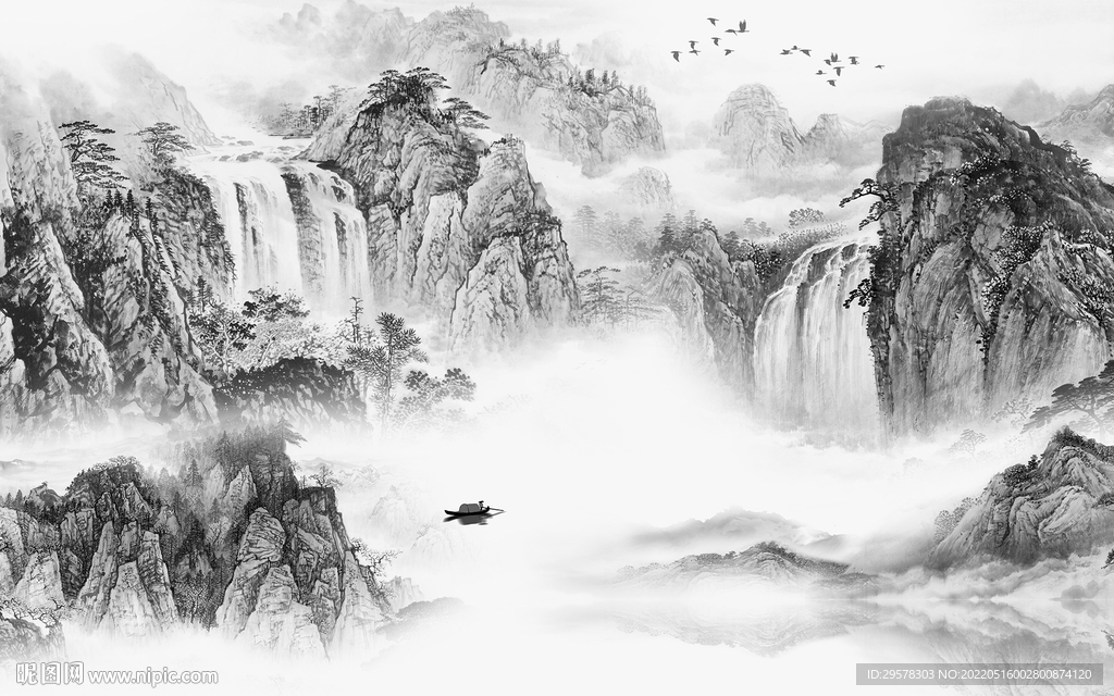 简约客厅山水背景 TIF分层