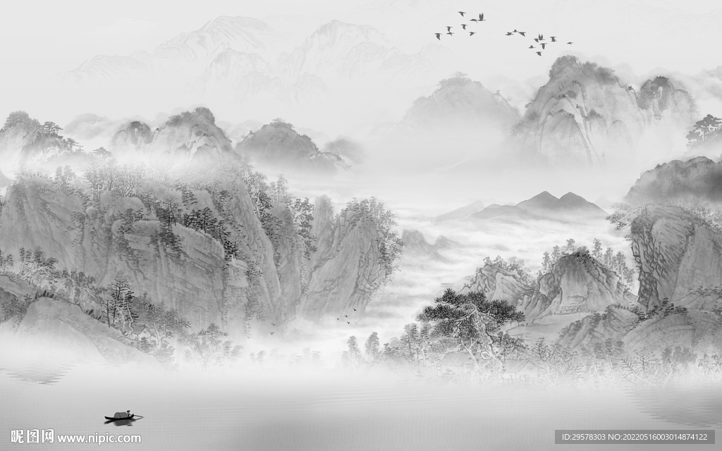 中式客厅山水背景 TIF分层