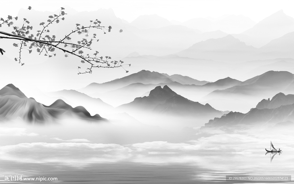 意境 客厅山水背景 TIF分层