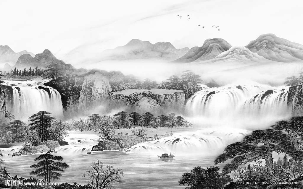 灰色客厅山水背景 TIF分层