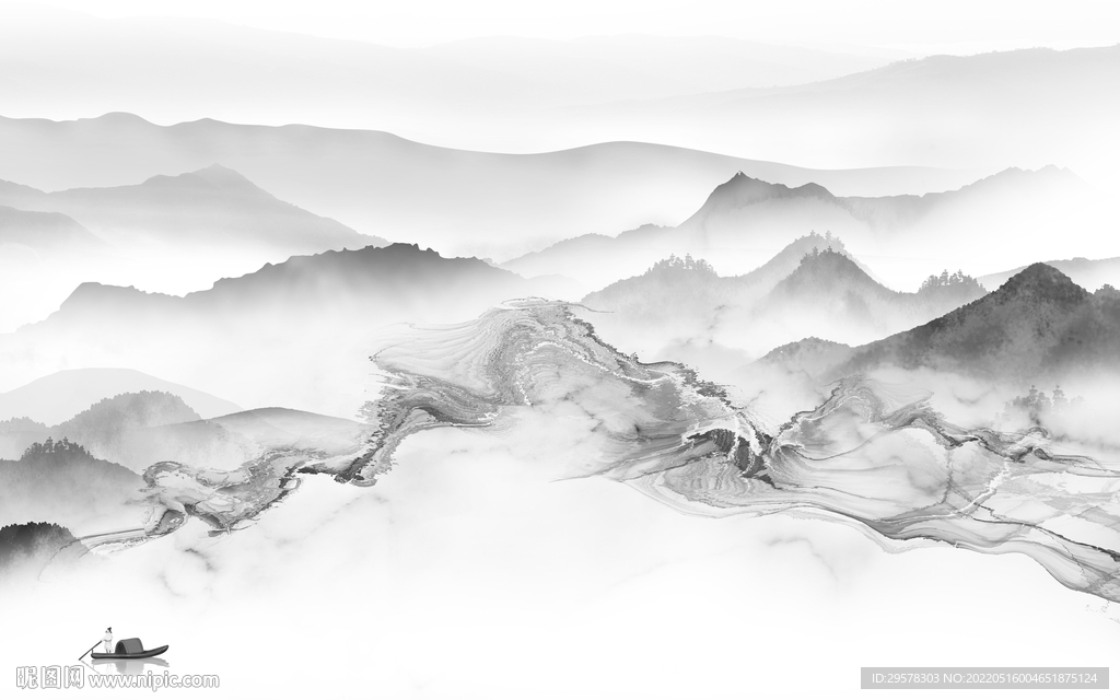 现代 客厅山水背景 TIF分层