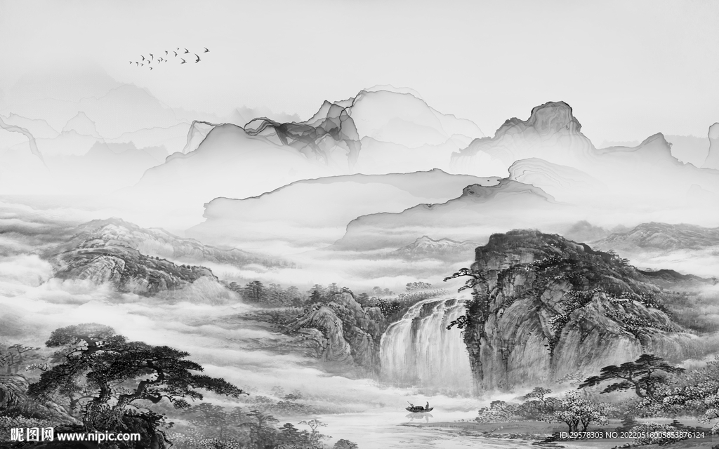 高档 客厅山水背景 TIF分层