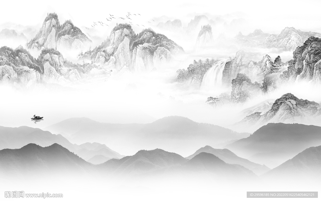 新款山水画灰色图 TIF分层