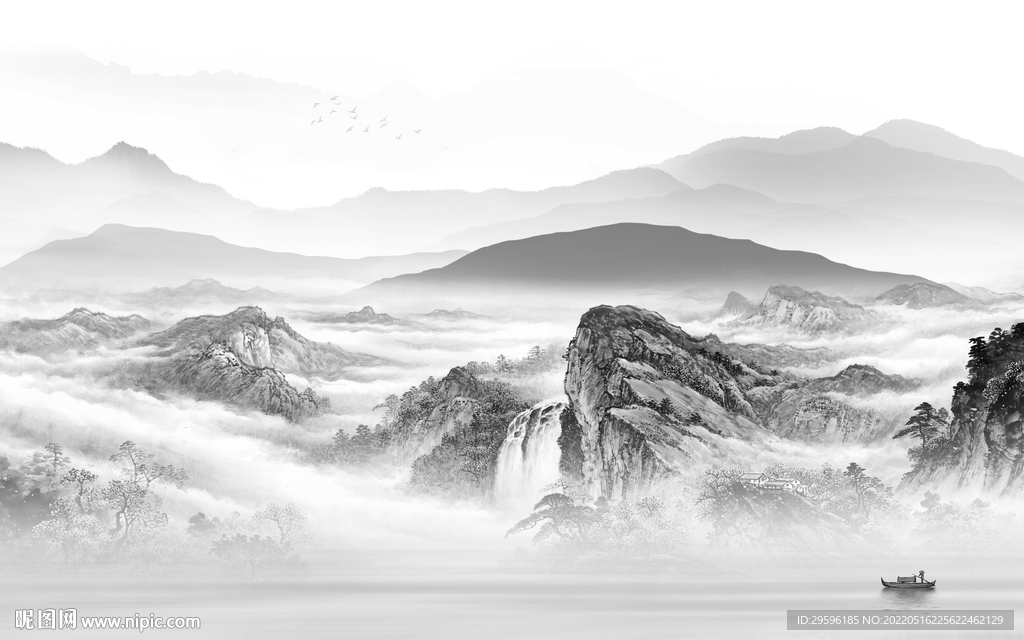 中国风山水画灰色图 TIF分层