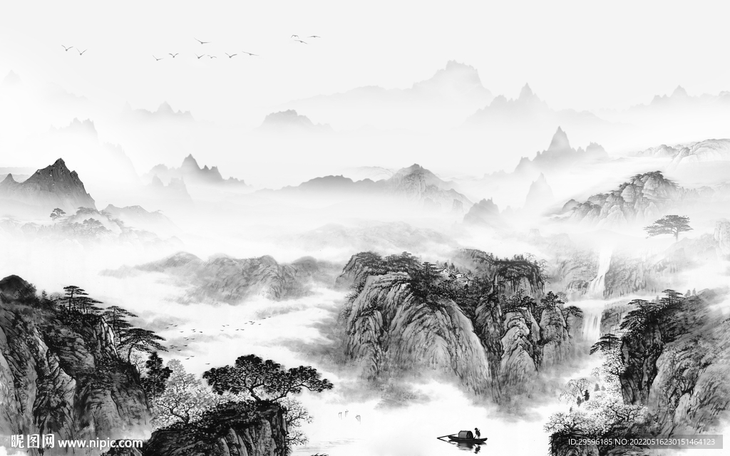 简约山水画灰色图 TIF分层