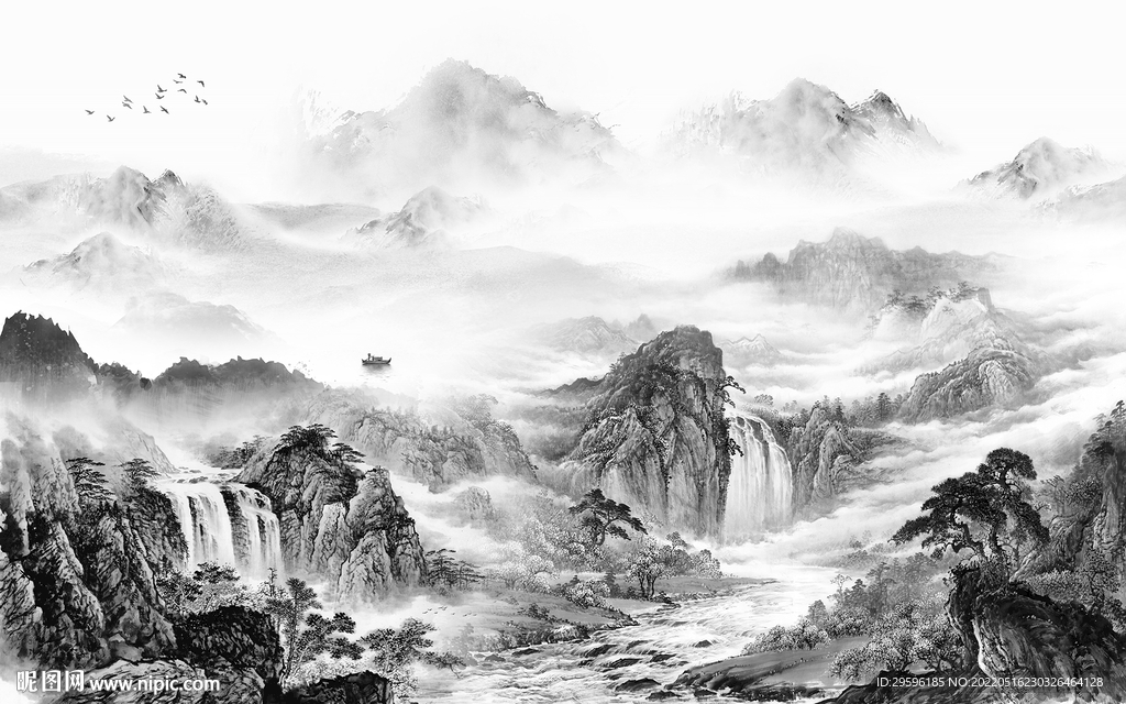 新中式山水画灰色图 TIF分层