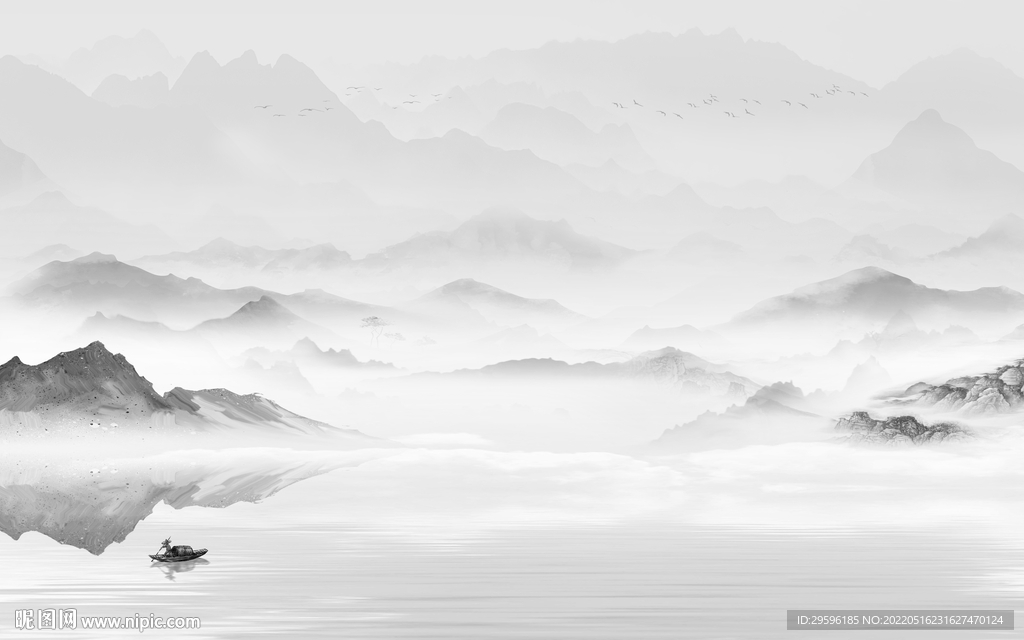 意境 山水画灰色图 TIF分层