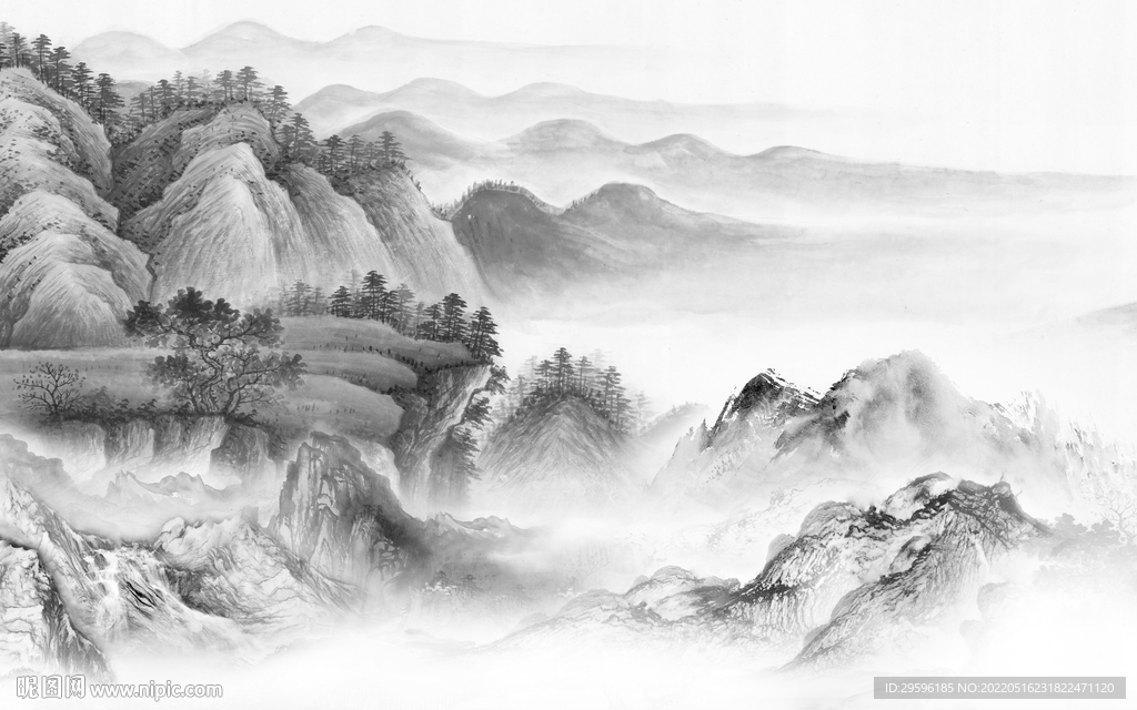 现代 山水画灰色图 TIF分层
