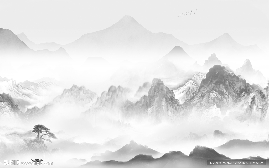 背景墙灰色山水框画 TIF分层