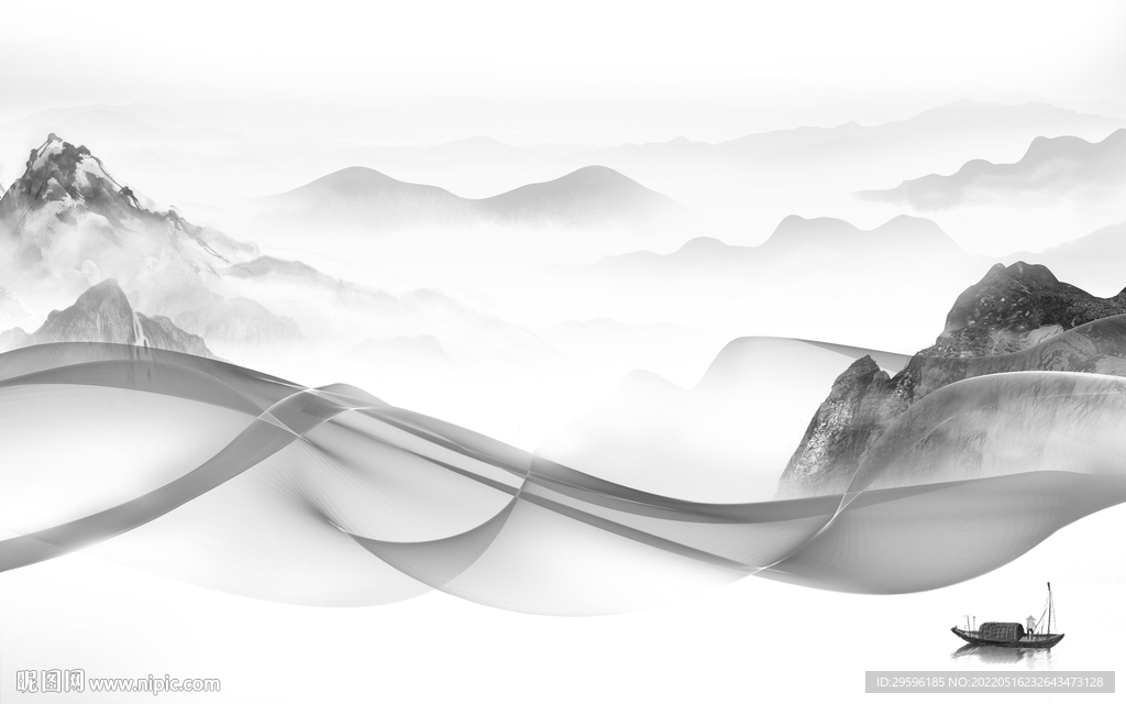 别墅 灰色山水框画 TIF分层