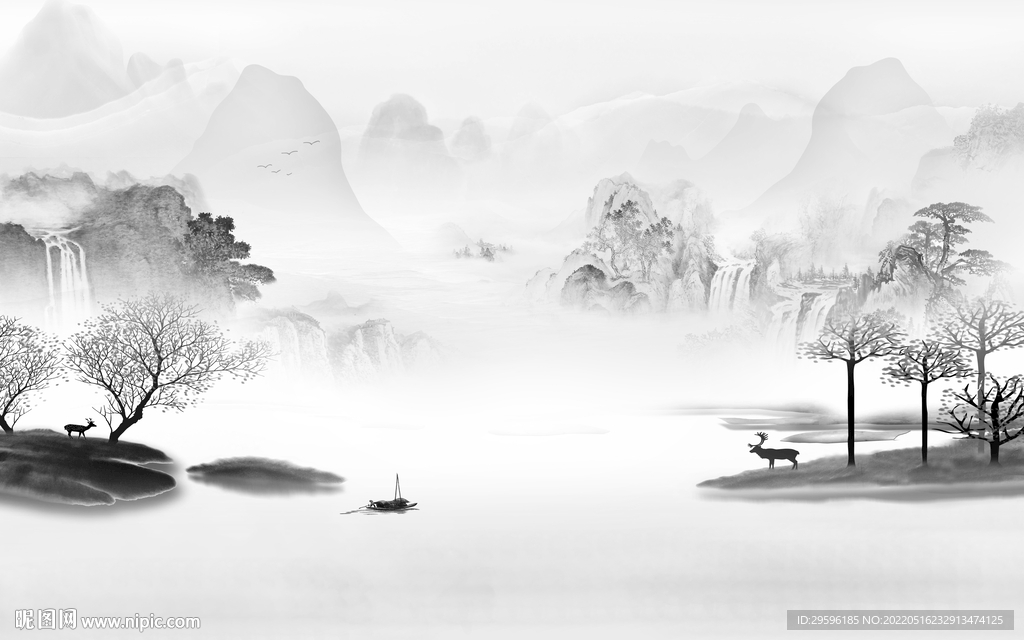 新款 灰色山水框画 TIF分层