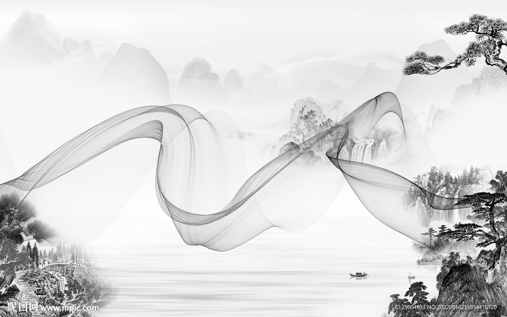线条风景高档山水 tif分层