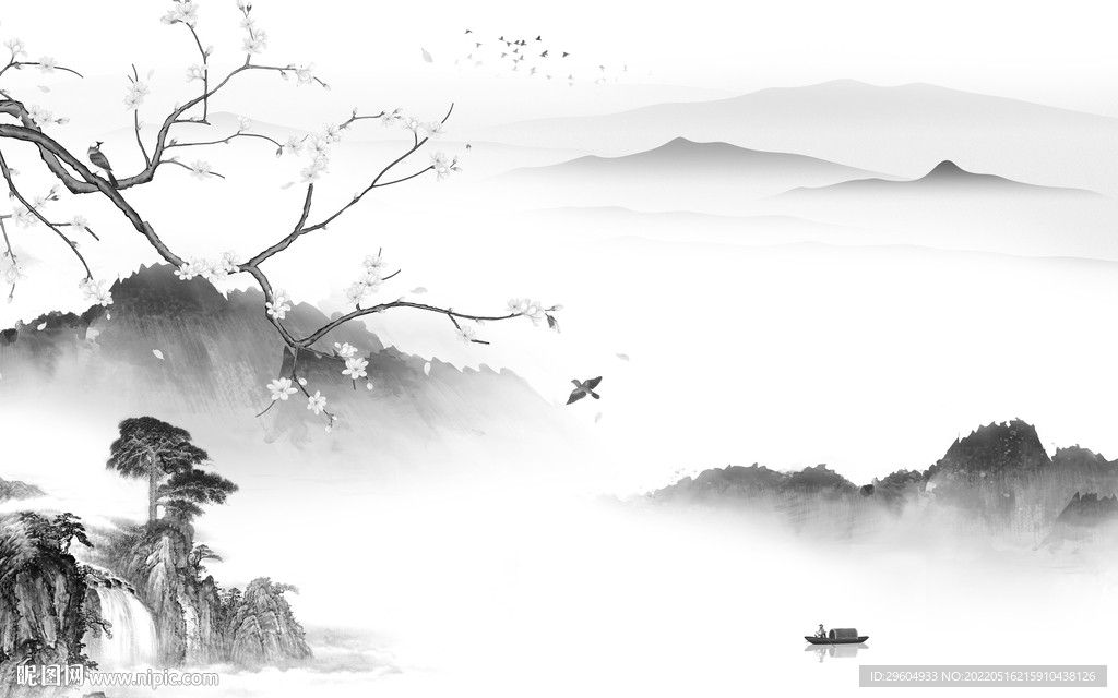 背景墙灰色高清山水 tif分层