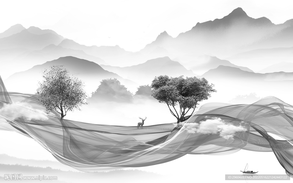 新品灰色高清山水 tif分层