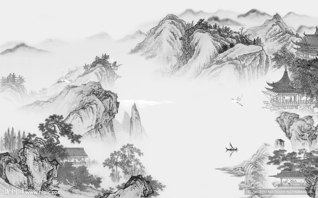 爆款灰色高清山水 tif分层