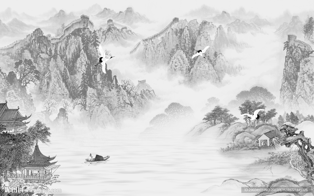 高档灰色高清山水 tif分层