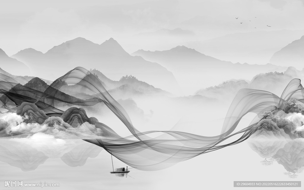 新款灰色高清山水 tif分层