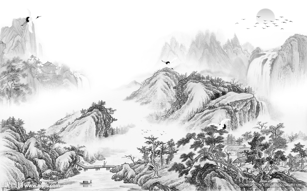 意境灰色高清山水 tif分层