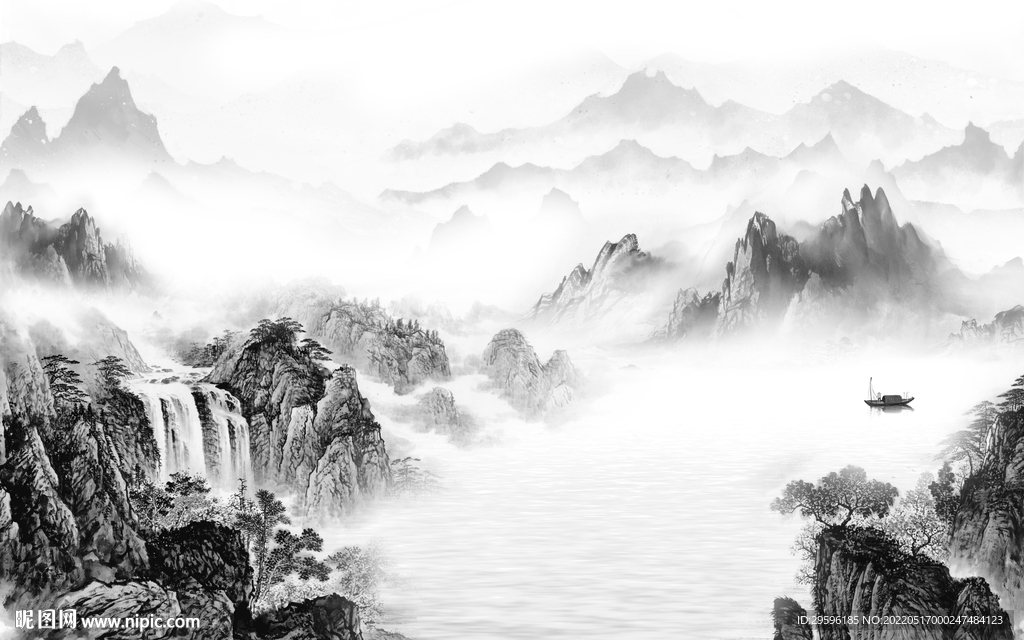 大气 灰色山水框画 TIF分层