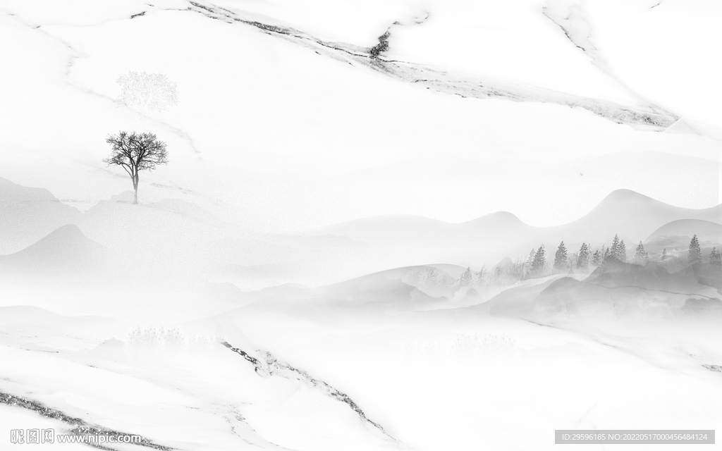 高清山水画灰色图 TIF分层