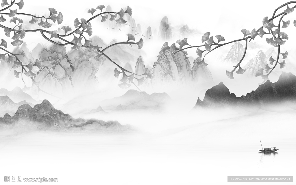 客厅意境山水墙画 TIF分层