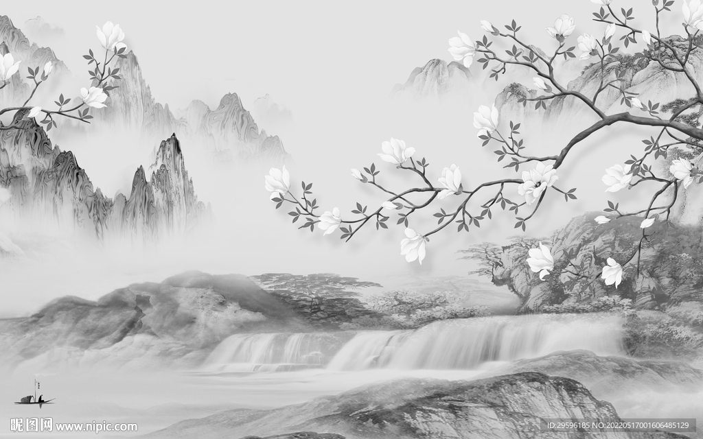 高清意境山水墙画 TIF分层