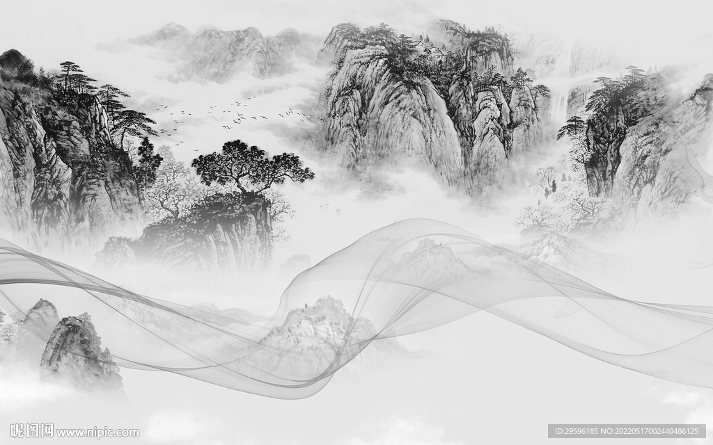 灰色别墅客厅山水 TIF分层