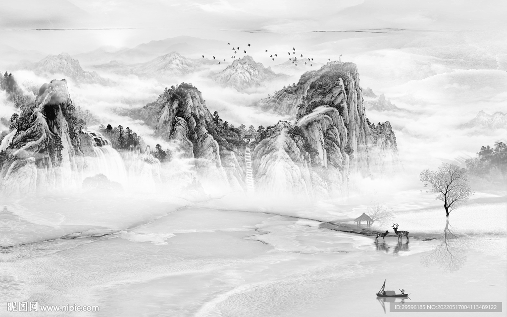 爆款别墅客厅山水 TIF分层