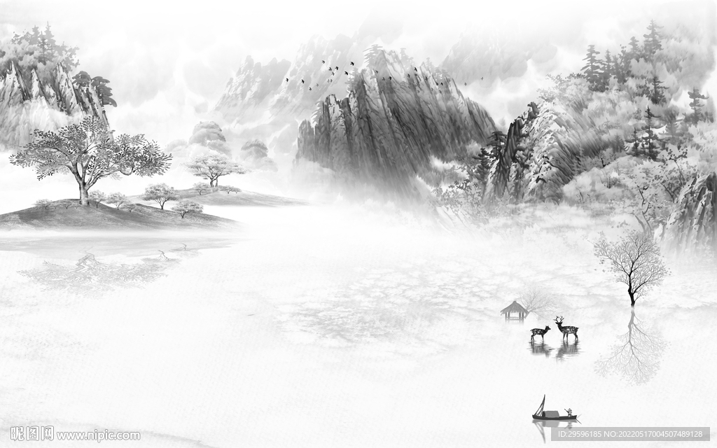 中式 别墅客厅山水 TIF分层