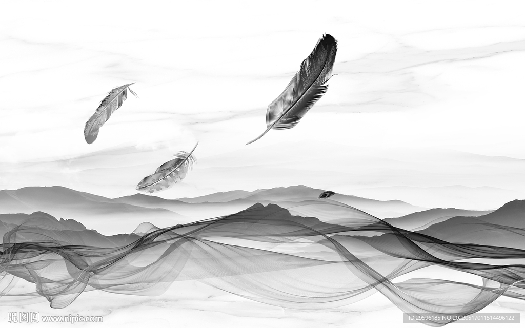 简约意境山水墙画 TIF分层