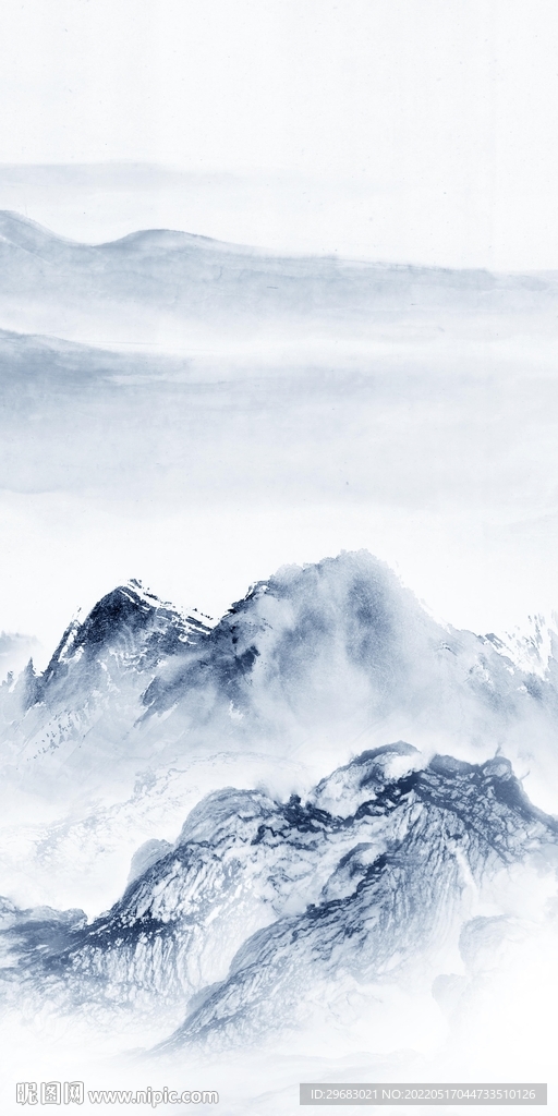 蓝色 简约玄关山水 TIF分层