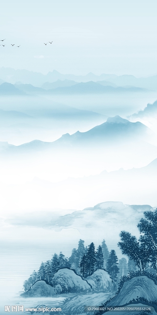 水墨简约玄关山水 TIF分层