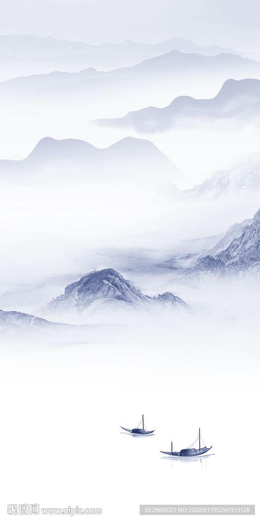 中国风简约玄关山水 TIF分层