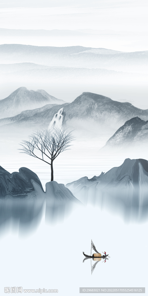 现代 玄关中式山水 TIF分层