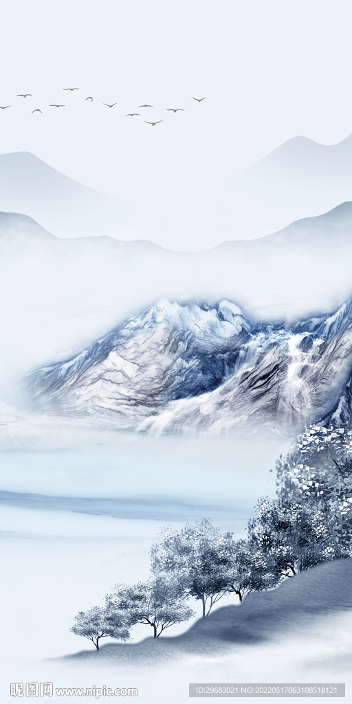 高端玄关中式山水 TIF分层