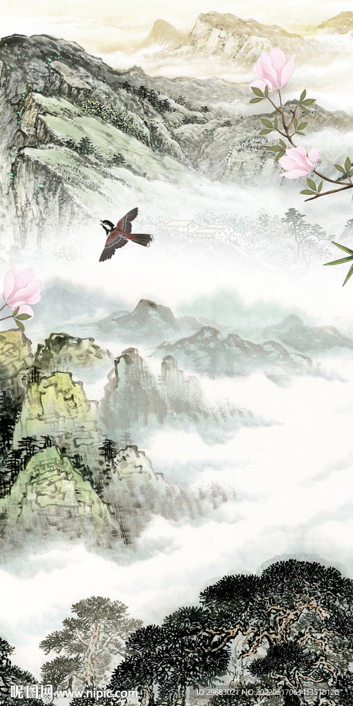 古风 玄关中式山水 TIF分层