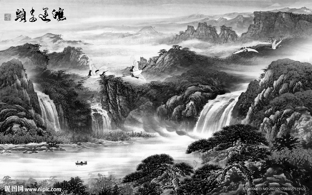 无框画客厅爆款山水 tif分层