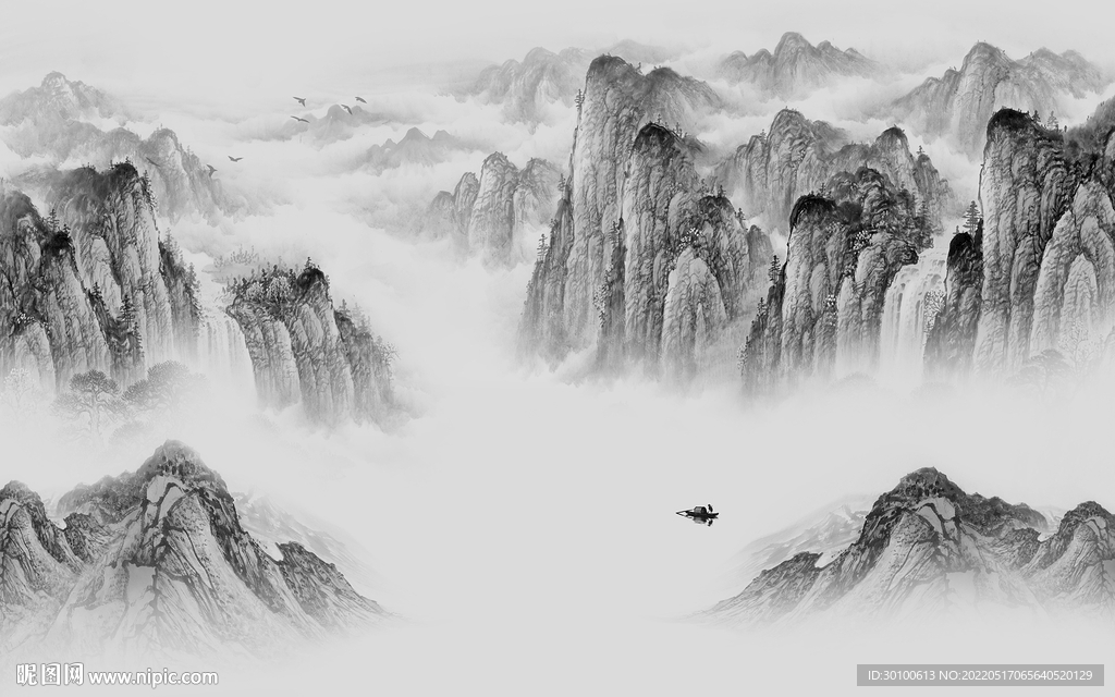 别墅客厅爆款山水 tif分层