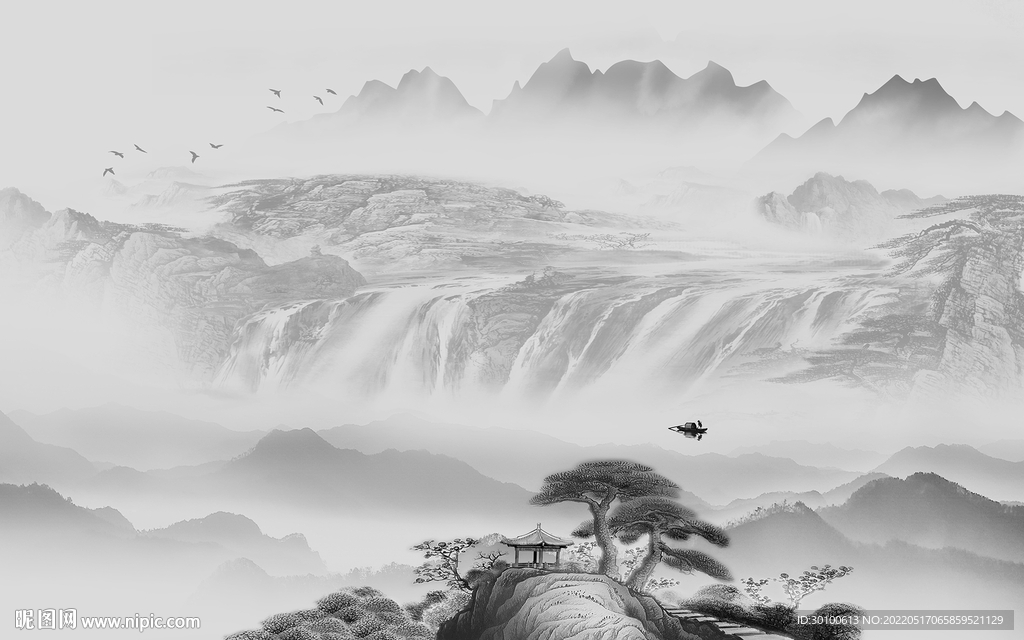 灰色客厅爆款山水 tif分层