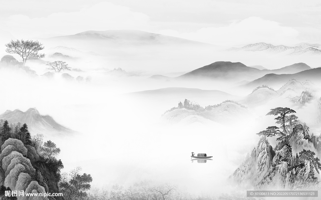 新中式客厅爆款山水 tif分层